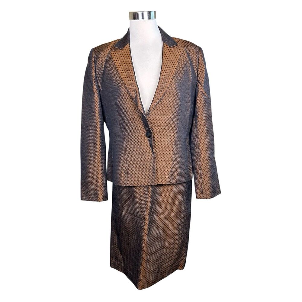 Carlisle Silk Tweed Bronze Brown Shimmer 2 Piece Suit Jacket & Skirt Sz 10